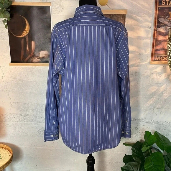 American eagle Blue white striped button down long sleeve shirt size XL - Picture 4 of 9